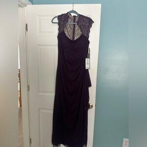 Xscape Deep Purple Lace Maxi Dress Mother of the Bride dress.